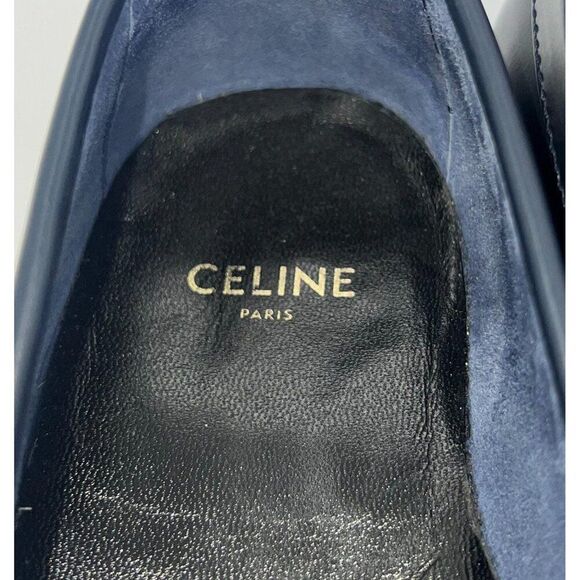 CELINE Women's Luco Triomphe Navy & White Horsebit CC Logo Loafers Size … - Picture 8 of 12